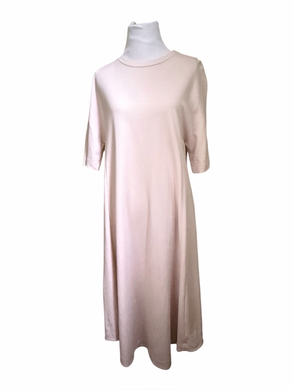 COS Neutral Beige Crewneck Short-Sleeve Dress XS oversized minimalist capsule
